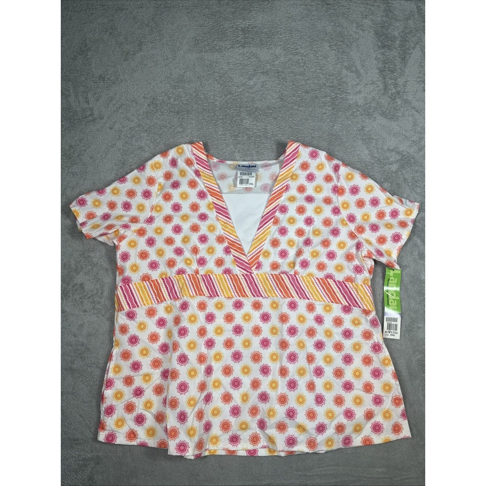NEW‎ Landau Geometric V Neck Scrub Geometric Size XXL Pink&Orange New